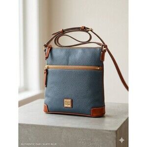 Dooney & Bourke Slate Blue Pebble Grain Letter Carrier Crossbody EUC + Dust Bag